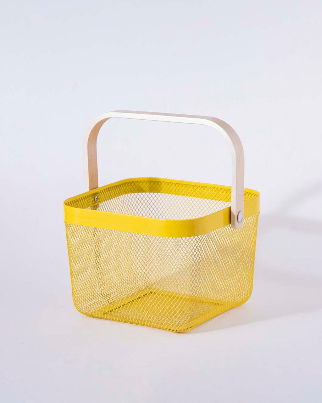 Yellow Metal Storage Baskets with Wooden Handles, Set of 2