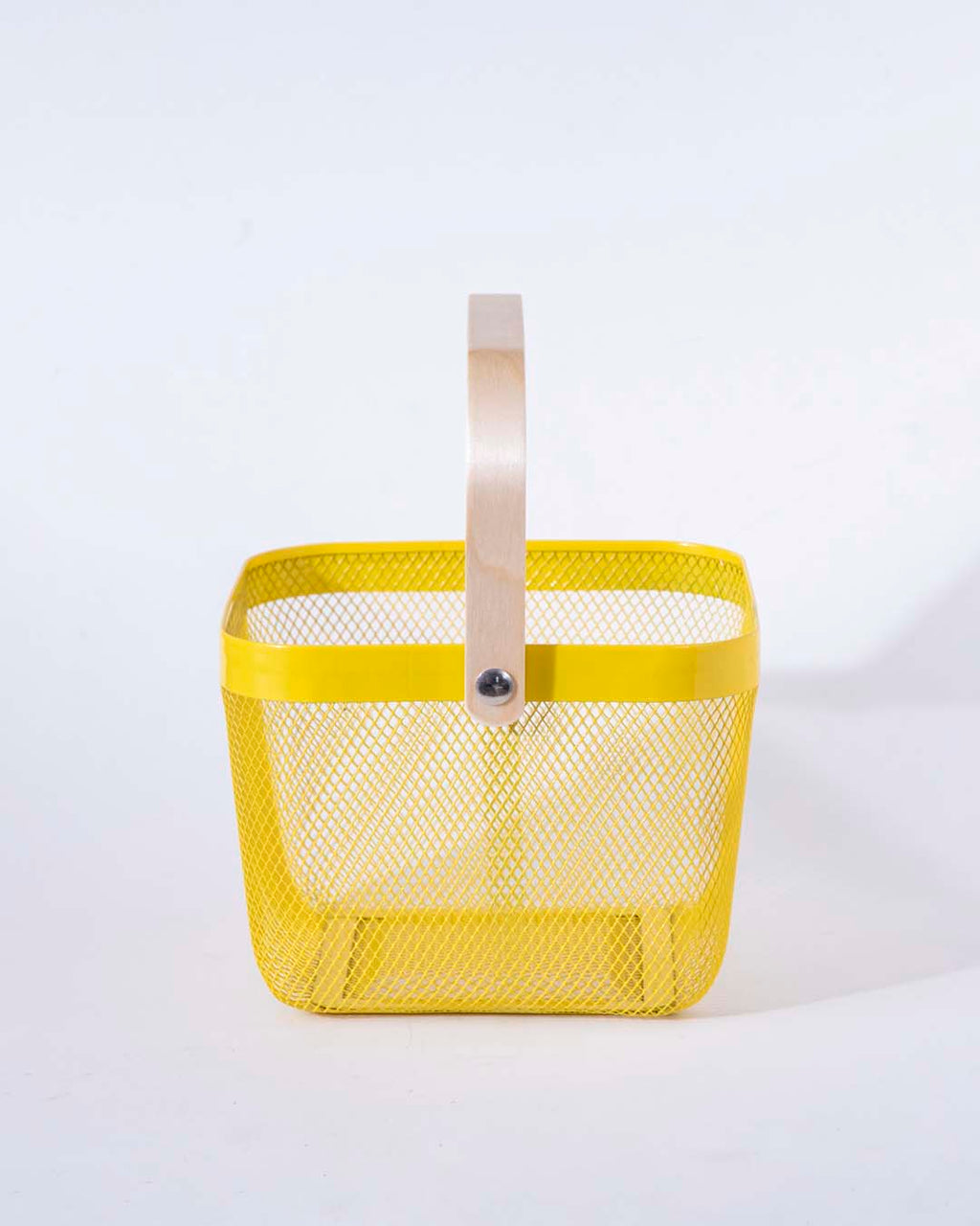 Yellow Metal Storage Baskets with Wooden Handles, Set of 2