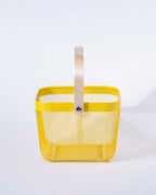 Yellow Metal Storage Baskets with Wooden Handles, Set of 2