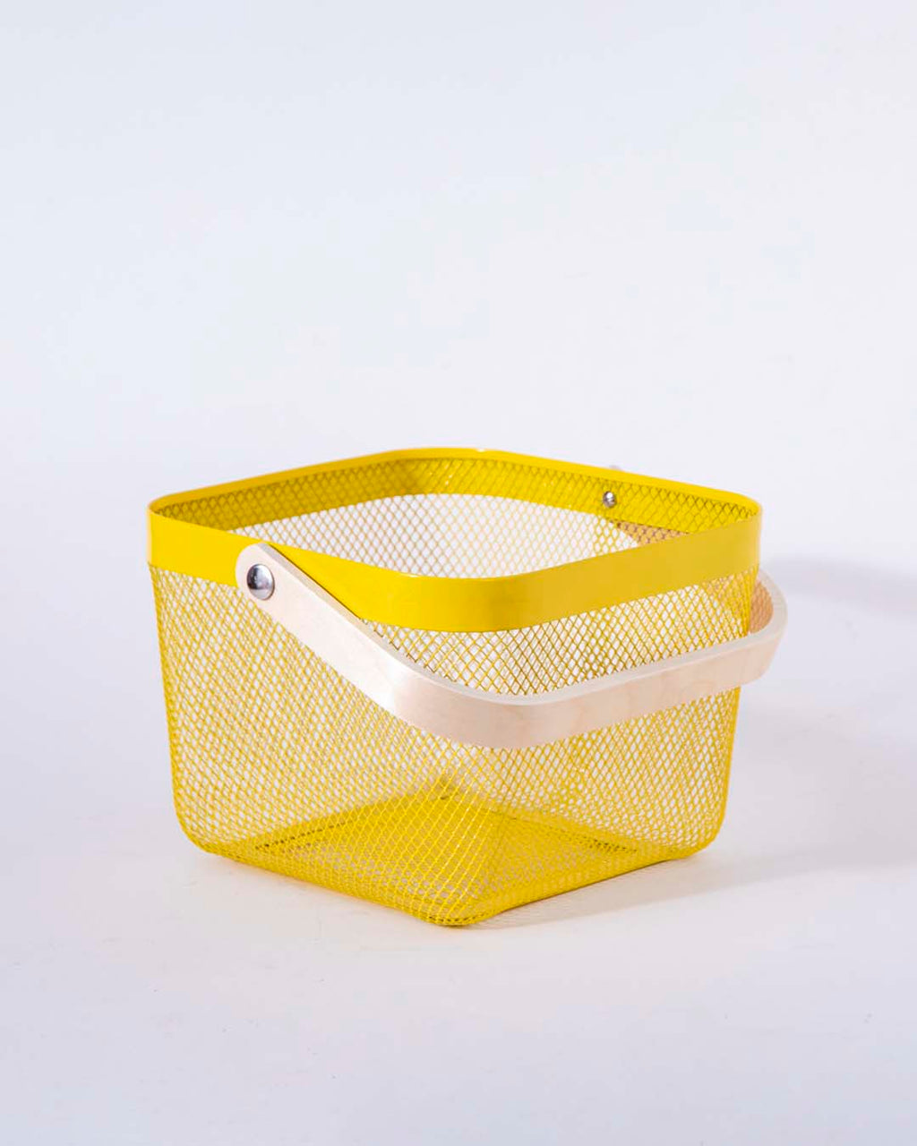Yellow Metal Storage Baskets with Wooden Handles, Set of 2