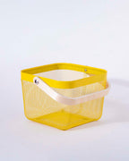 Yellow Metal Storage Baskets with Wooden Handles, Set of 2