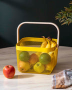Yellow Metal Storage Baskets with Wooden Handles, Set of 2