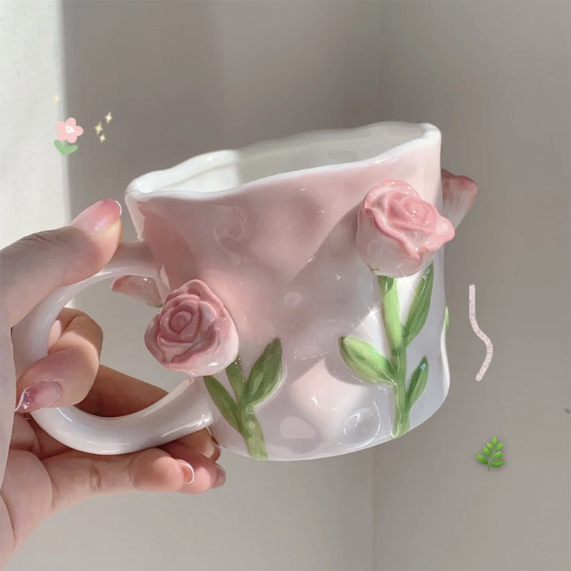 Raised Floral Ceramic Mug, 350 mL