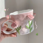 Raised Floral Ceramic Mug, 350 mL