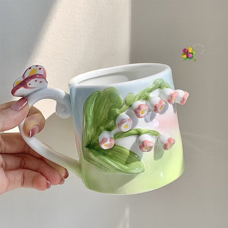 Raised Floral Ceramic Mug, 350 mL