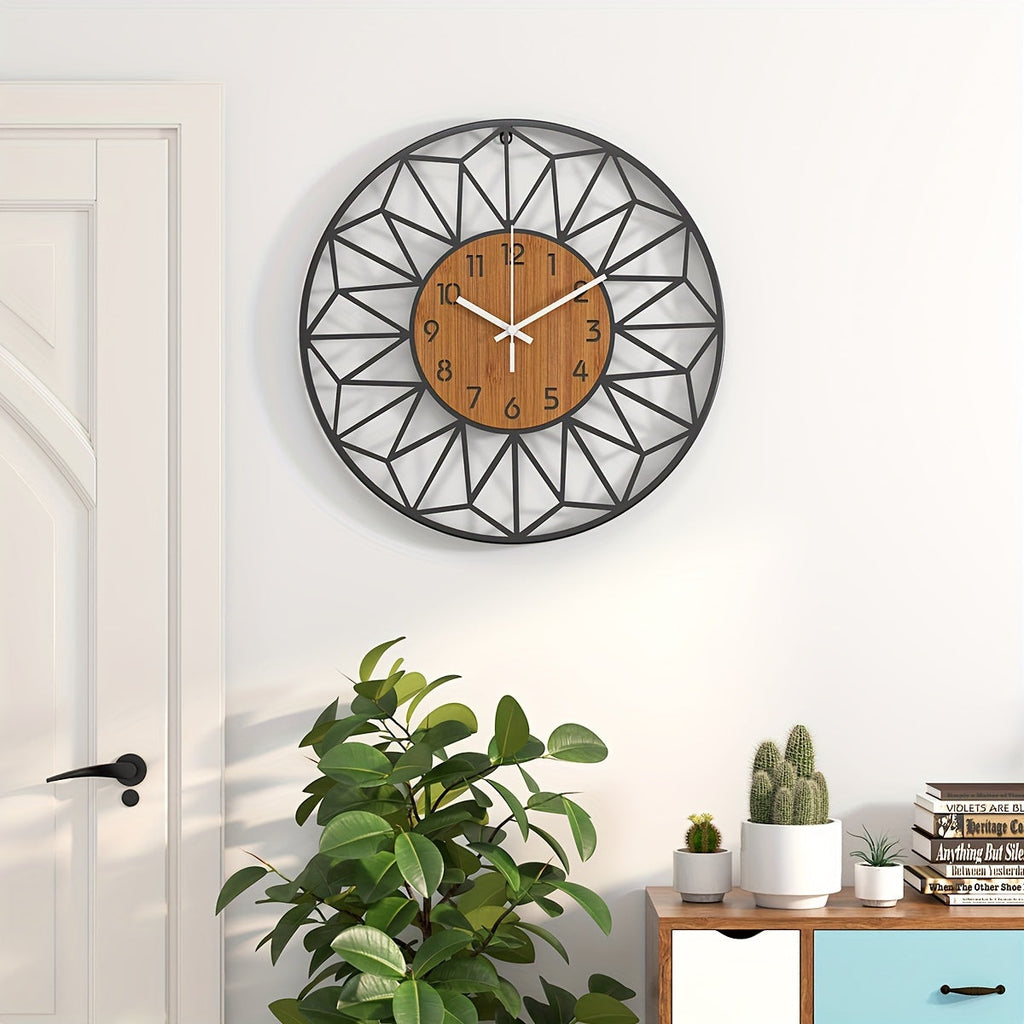 Silent Metal Wall Clock with Wood-Grain Centre — product view 1