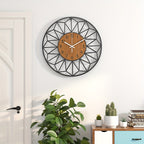 Silent Metal Wall Clock with Wood-Grain Centre — product view 1