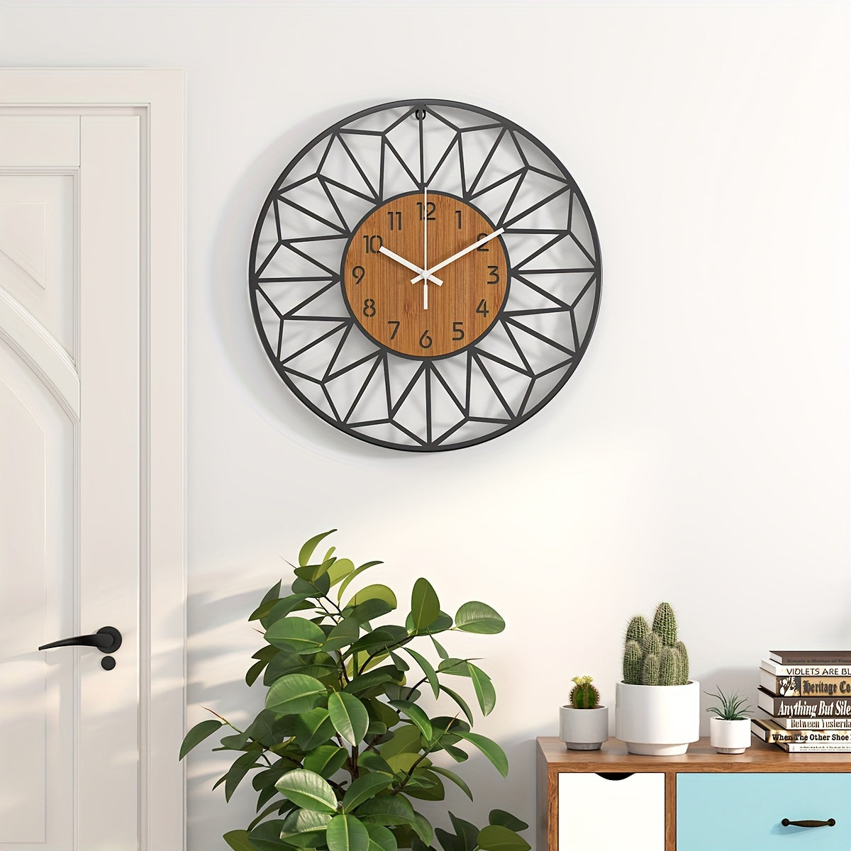Silent Metal Wall Clock with Wood-Grain Centre — product view 1