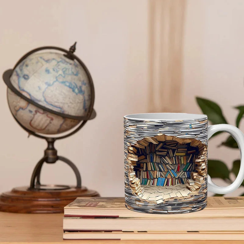 3D Bookshelf Ceramic Coffee Mug, Library-Inspired Design — product view 4