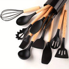Silicone Kitchen Utensil Set with Wooden Handles, 12 Pieces — product view 6