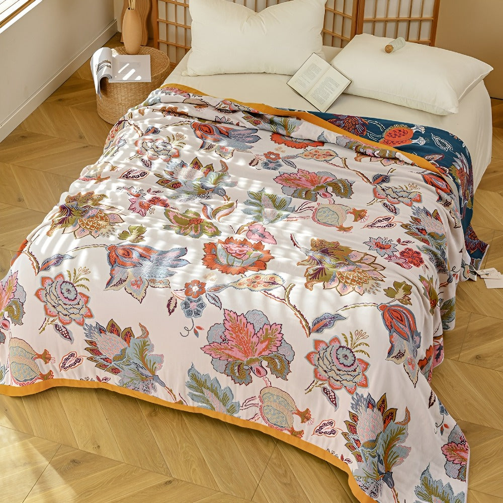 Reversible Floral Cotton Blanket with Botanical Design - product view 5