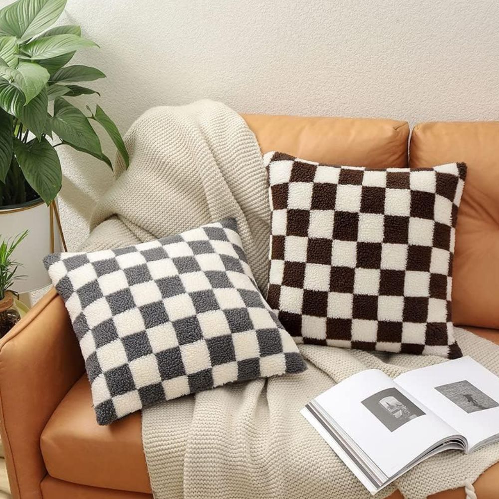 Faux Fur Checkerboard Cushion Cover – image 4
