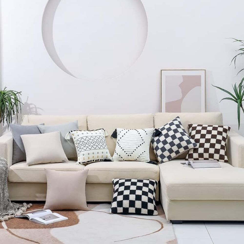 Faux Fur Checkerboard Cushion Cover – image 3