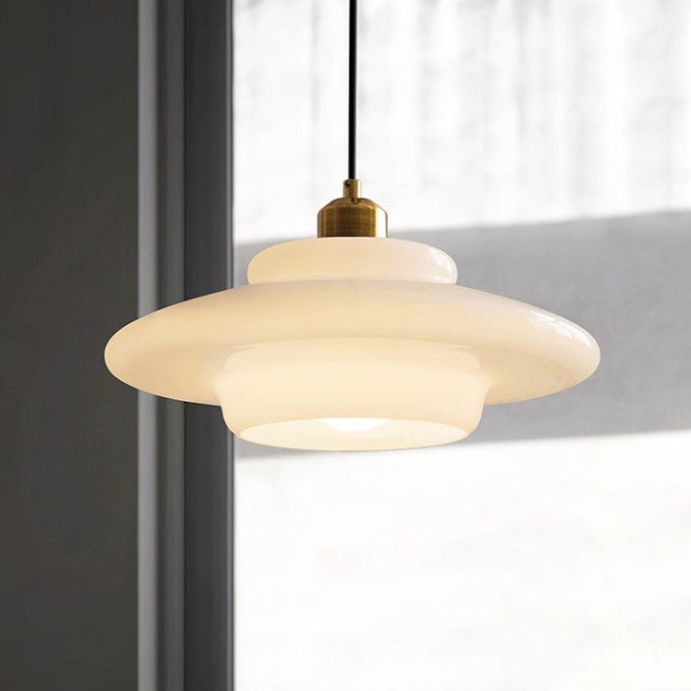 Layered Opal Glass Pendant Light, Art Deco Design - view 7