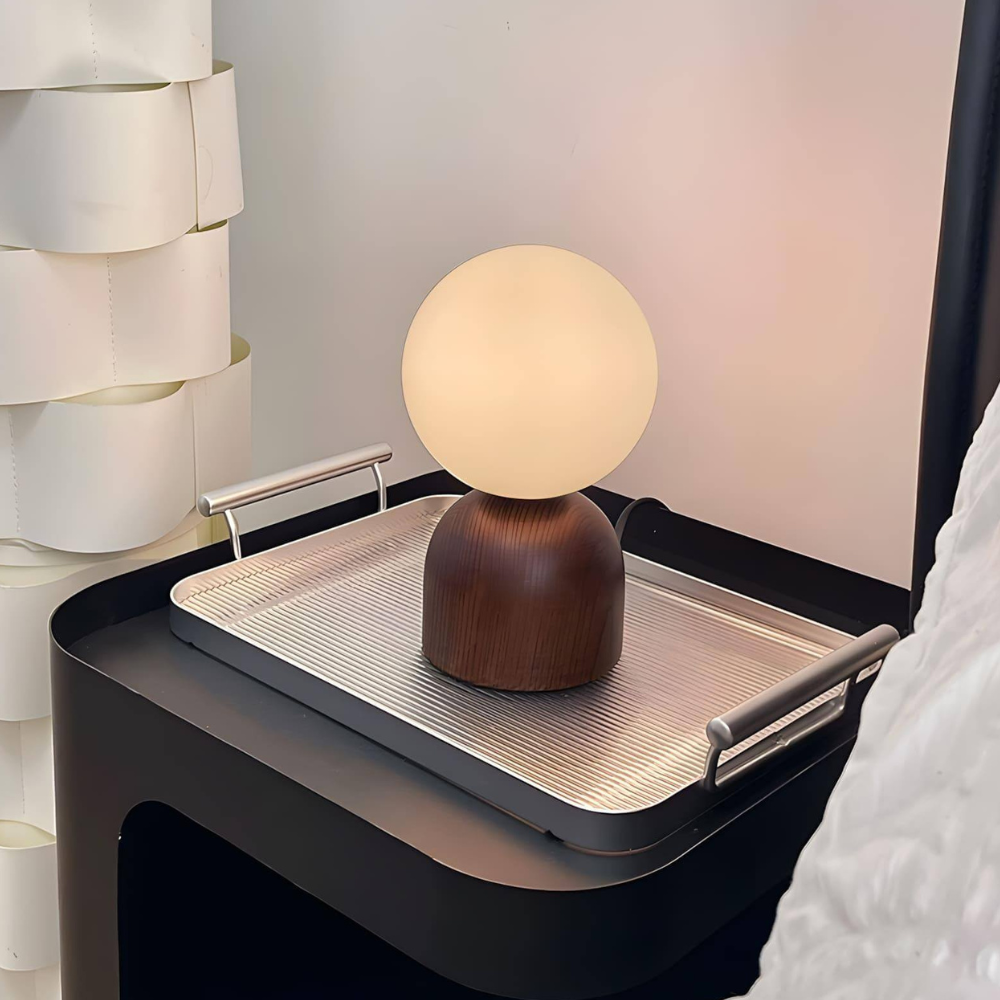 Glass Globe Table Lamp with Wood Base, UK Plug - view 7
