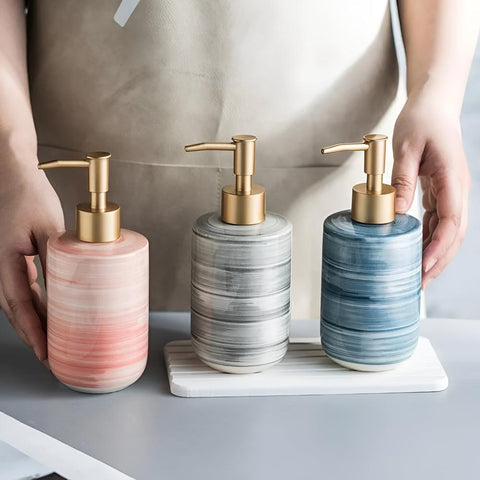 Striped Ceramic Soap Dispenser 350 mL – image 8