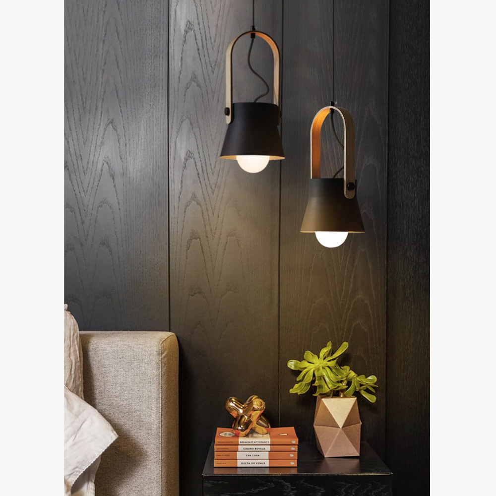 Tapered Metal Pendant Light with Wood-Look Detail - view 10