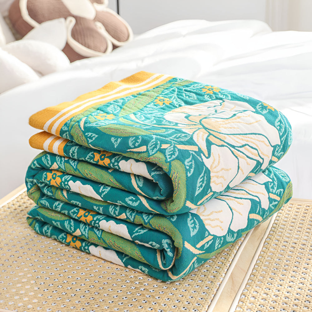 Green Botanical Cotton Gauze Blanket – image 8