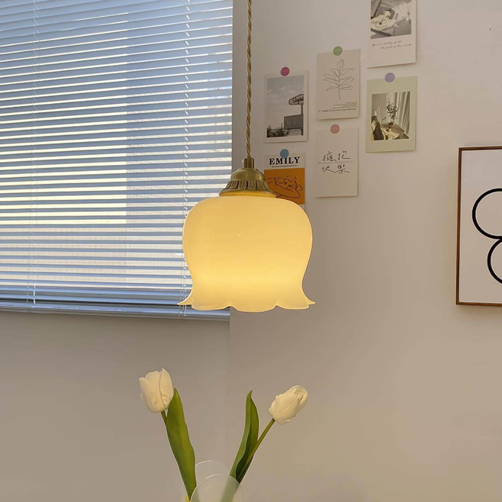 Floral Resin Pendant Light with Brass Hardware - view 8