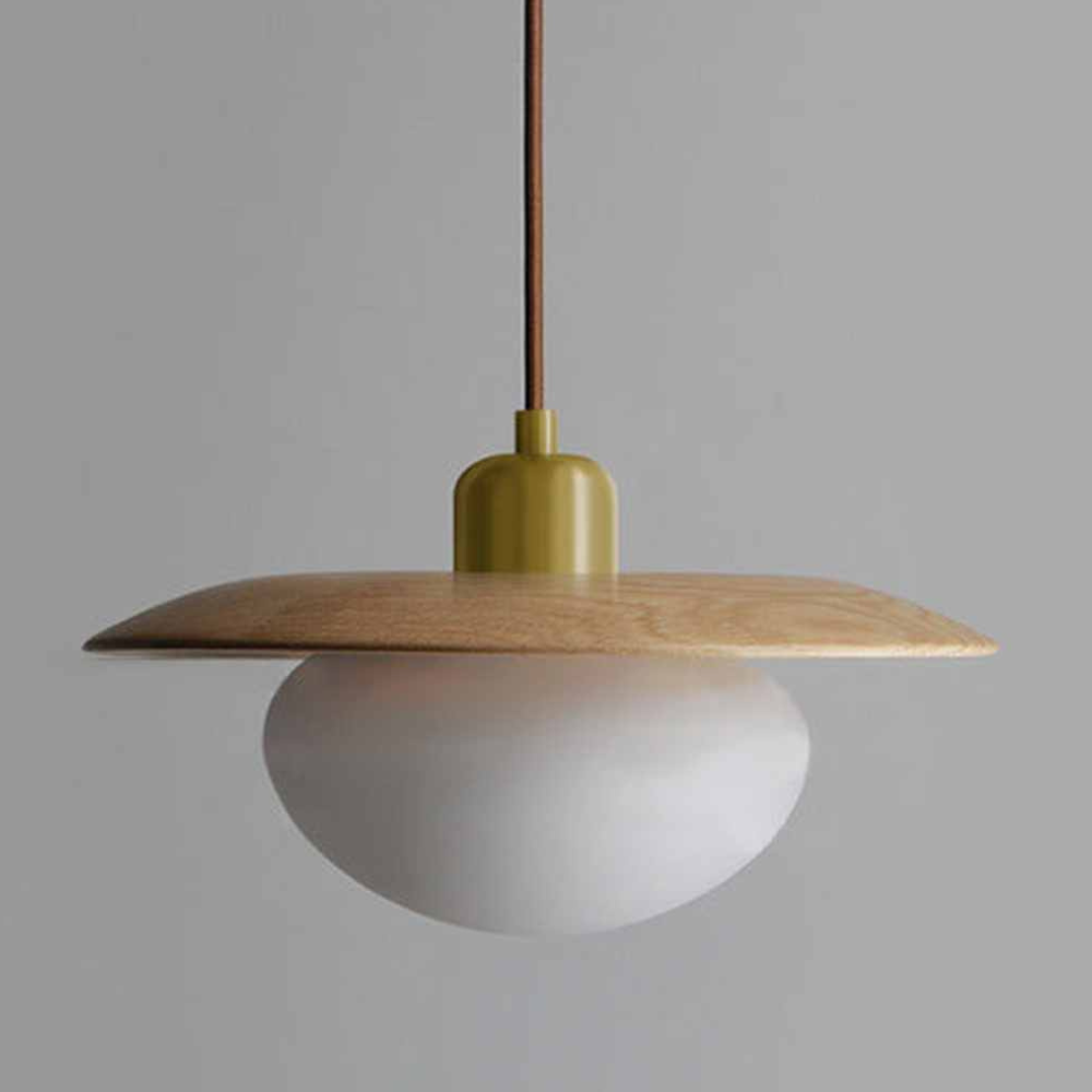 Frosted Pebble Glass Pendant Light with Oak or Walnut Disc - view 11
