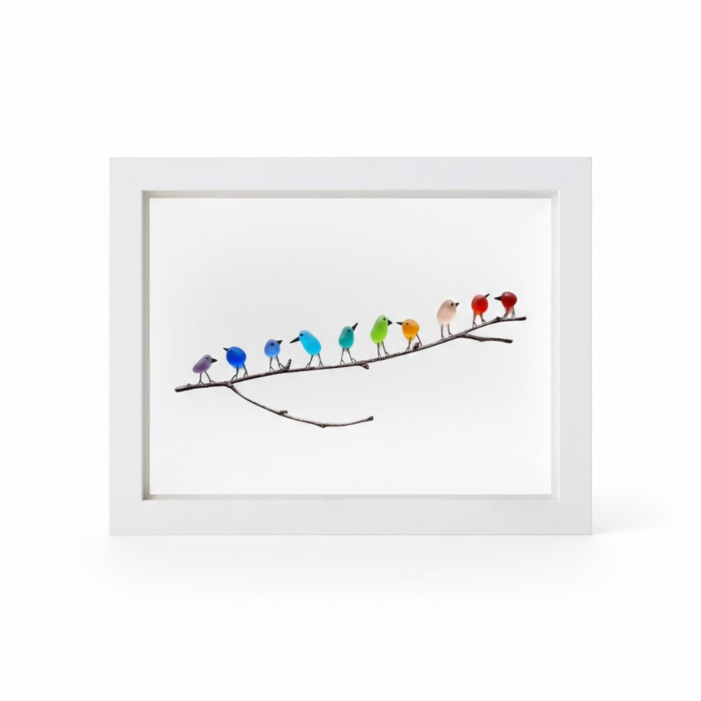 Coastal Bird Shadow Box Wall Art, Sea Glass and Driftwood — product view 8