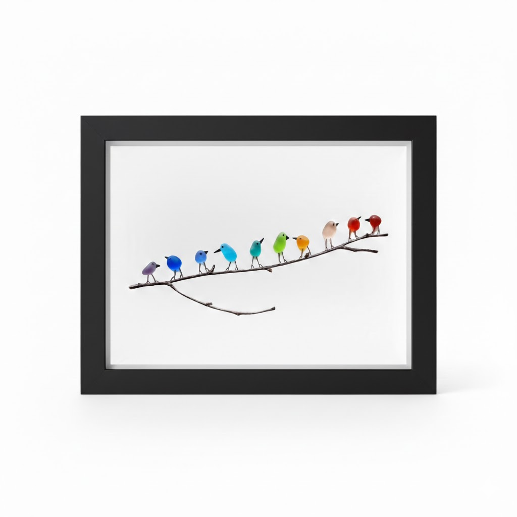 Coastal Bird Shadow Box Wall Art, Sea Glass and Driftwood — product view 11
