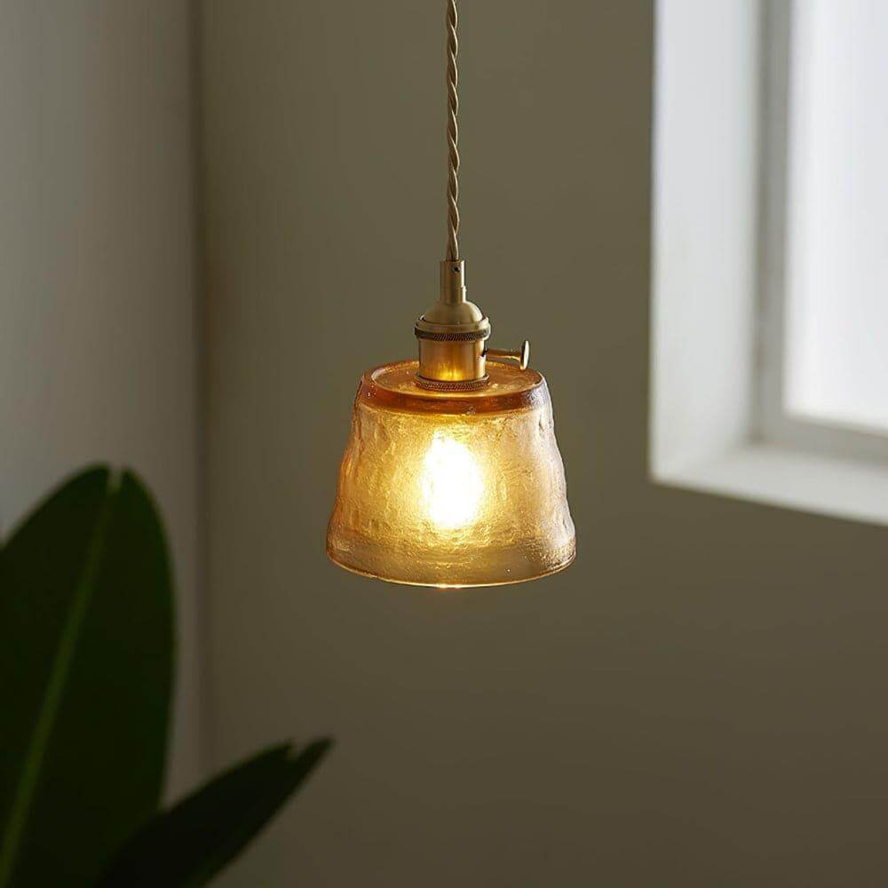 Hammered Glass Pendant Light with Brass Hardware - view 4