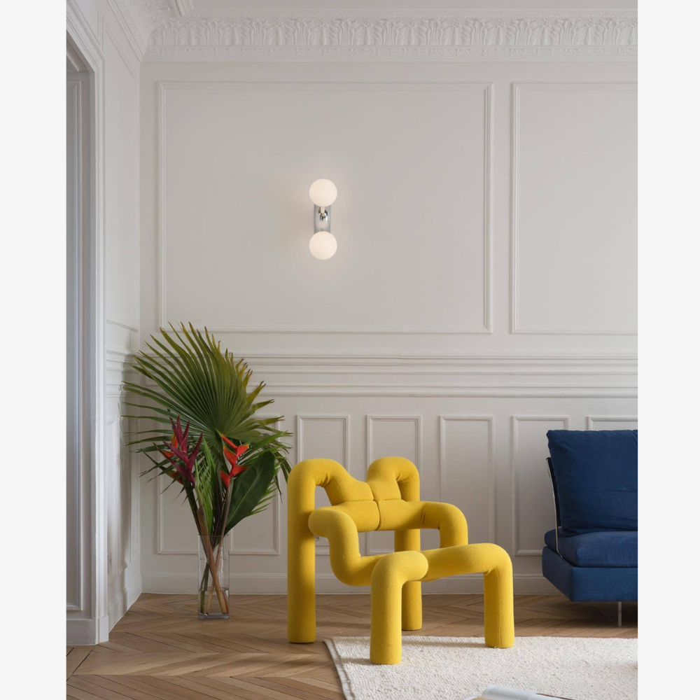 Double Globe Wall Sconce with Curved Metal Arm - view 14
