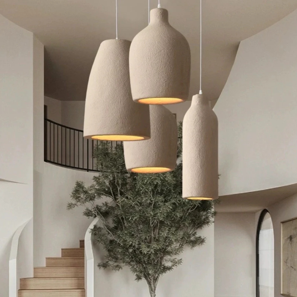 Textured Stone-Effect Pendant Light, Japandi Design - view 5