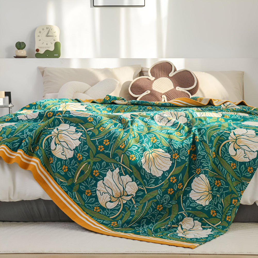Green Botanical Cotton Gauze Blanket – image 2