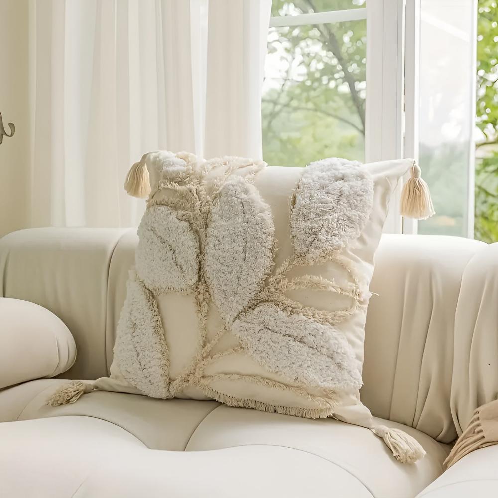 Tufted Leaf Cushion Cover with Corner Tassels – image 5