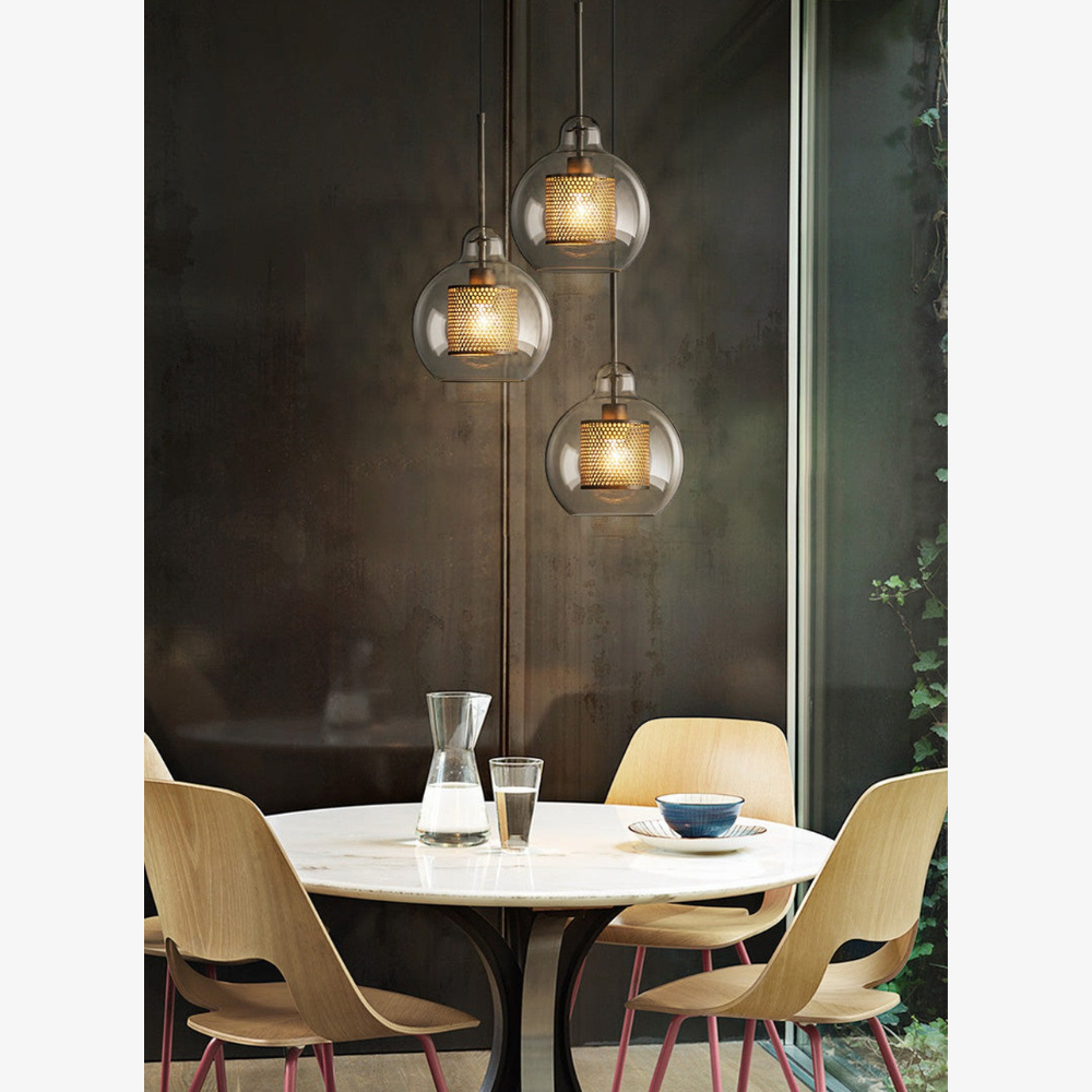 Glass and Perforated Metal Pendant Light, Industrial Style - view 13