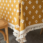 Yellow Embroidered Tassel Tablecloth – image 9