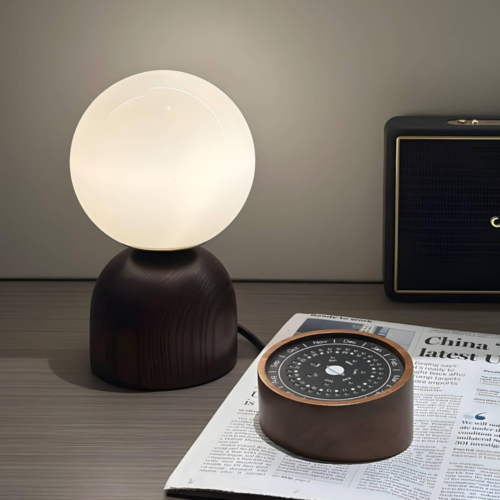 Glass Globe Table Lamp with Wood Base, UK Plug - view 6