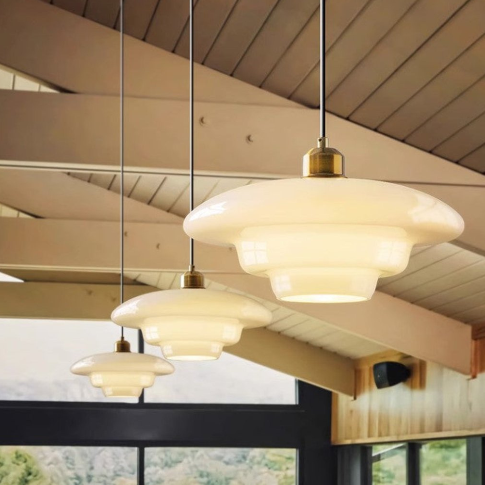 Layered Opal Glass Pendant Light, Art Deco Design - view 6