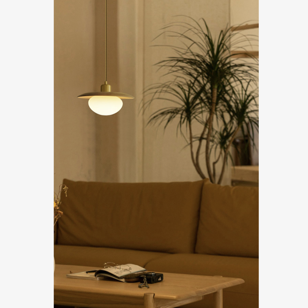 Frosted Pebble Glass Pendant Light with Oak or Walnut Disc - view 6