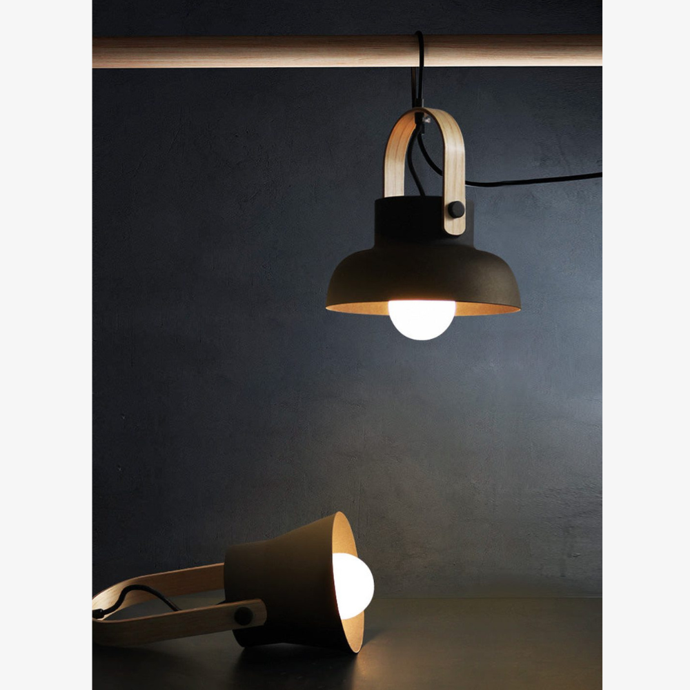 Tapered Metal Pendant Light with Wood-Look Detail - view 11