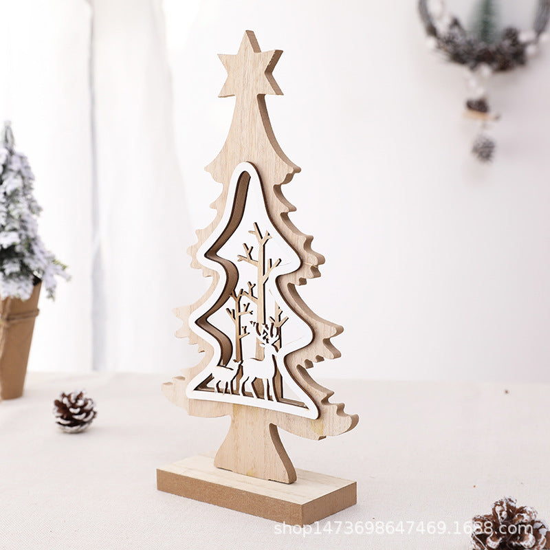 Wooden Christmas Tree Table Decoration with Deer, 32 cm - product view 3