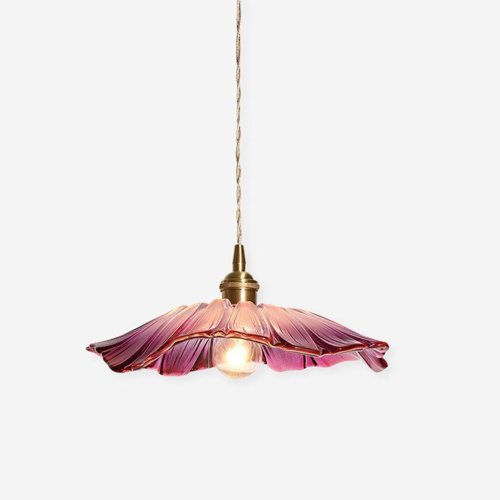 Ribbed Glass Flower Pendant Light with Copper Fittings - view 15