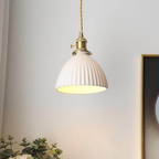 White Ribbed Ceramic Dome Pendant Light - view 9