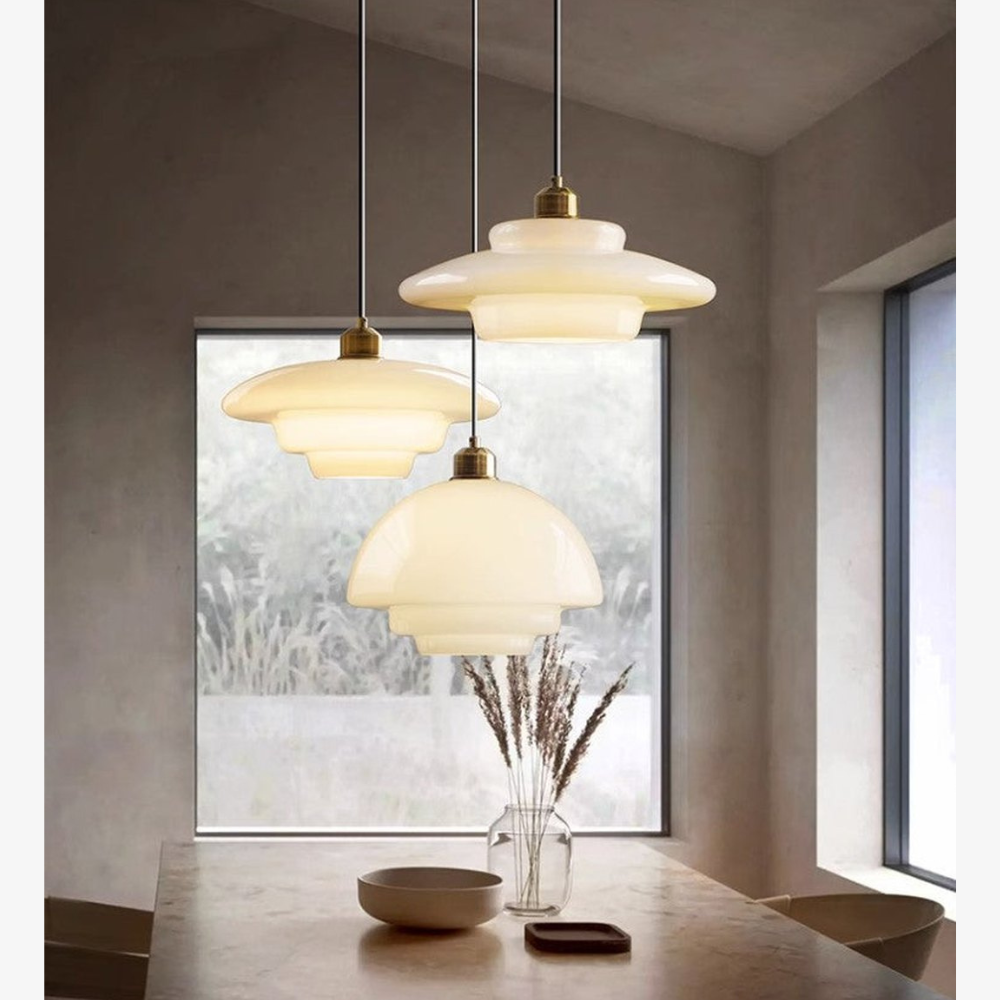 Layered Opal Glass Pendant Light, Art Deco Design - view 5