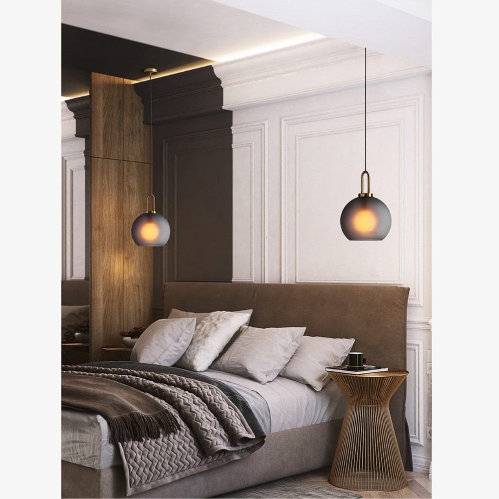 Glass Globe or Capsule Pendant Light with Brass Arch - view 18
