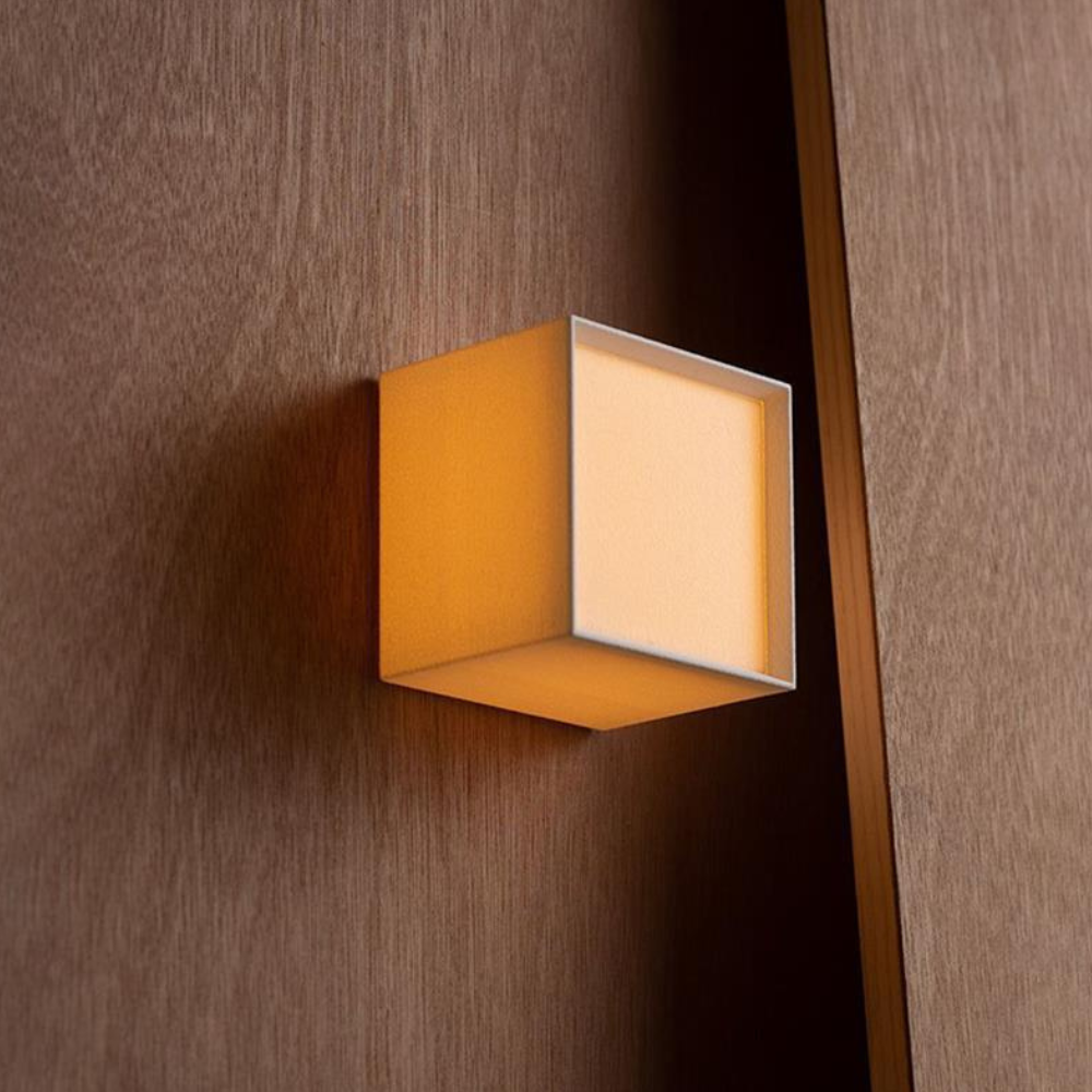 Fabric Cube LED Wall Sconce, White Japandi Design - view 3