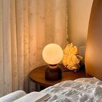 Glass Globe Table Lamp with Wood Base, UK Plug - view 5