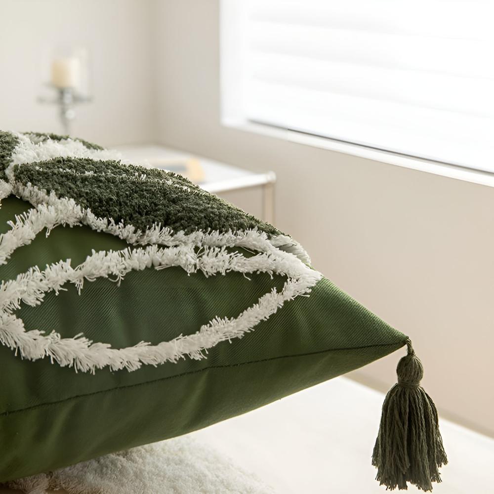Tufted Leaf Cushion Cover with Corner Tassels – image 6