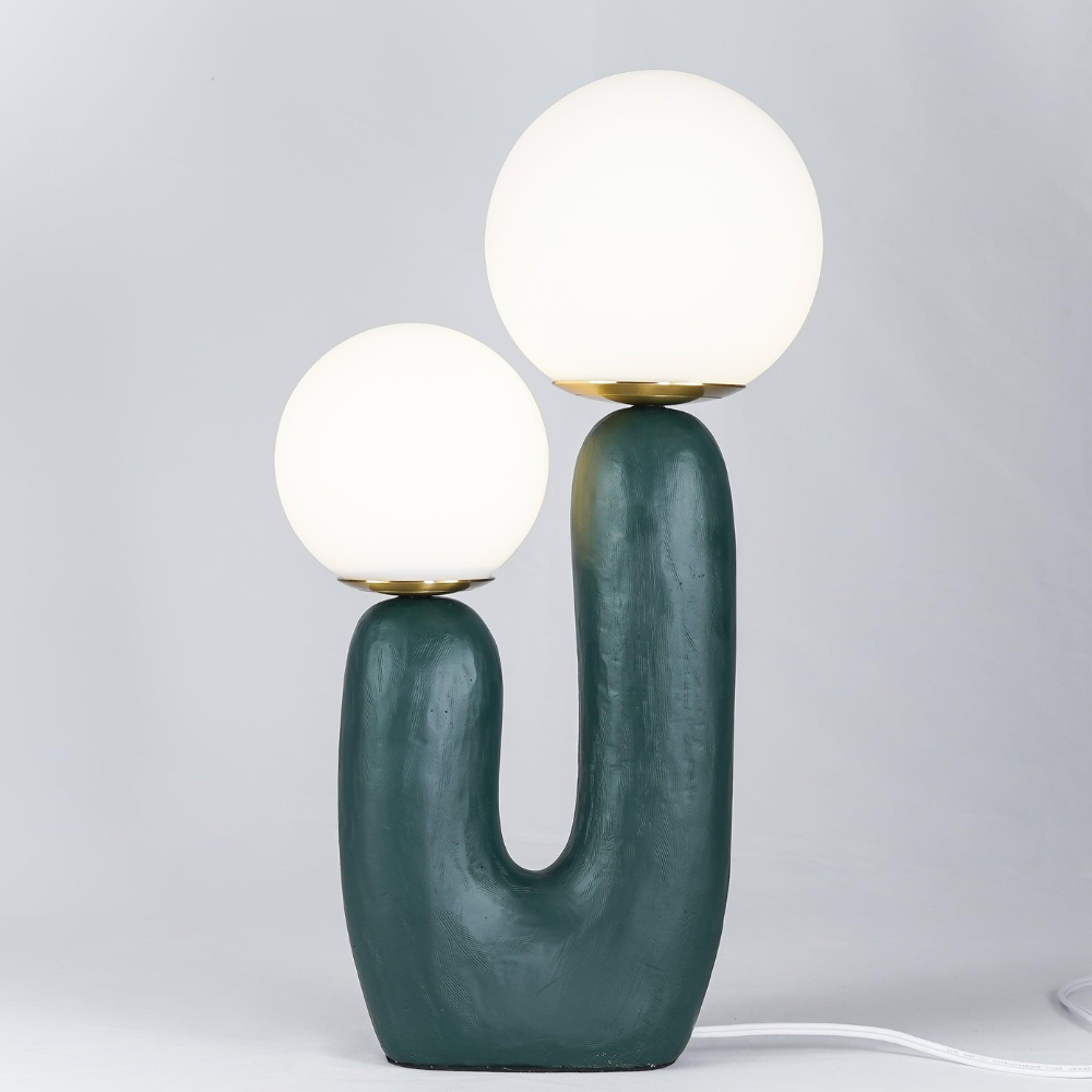 U-Shaped Resin Table Lamp with Twin Glass Globes, UK Plug - view 12