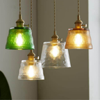 Hammered Glass Pendant Light with Brass Hardware - view 3