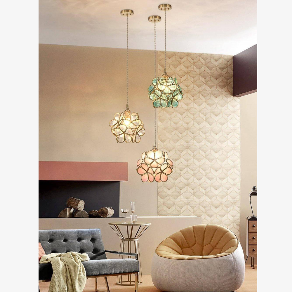 Floral Glass Pendant Light with Brass Fittings - view 19