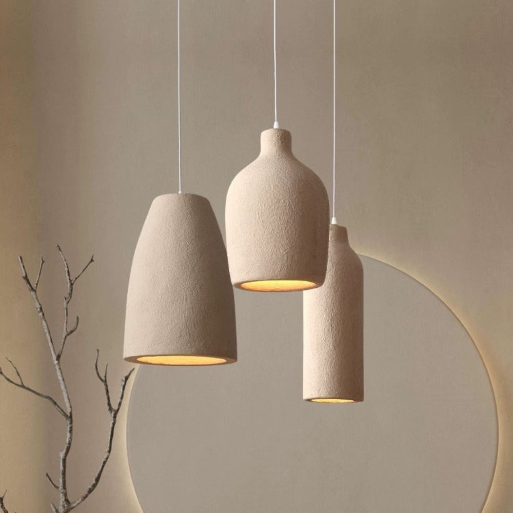 Textured Stone-Effect Pendant Light, Japandi Design - view 6