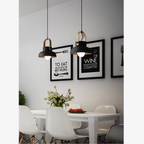 Tapered Metal Pendant Light with Wood-Look Detail - view 12